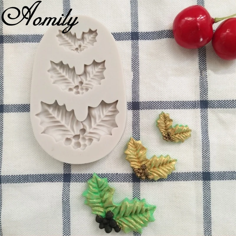 Aomily Christmas Holly Leaves Shape Silicone Mold Cake Molds Baking