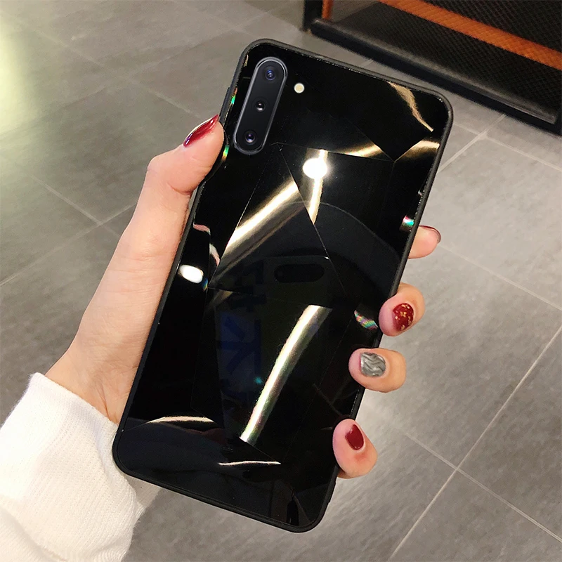 Алмазный 3D зеркало телефона чехол s для samsung Galaxy S10 S10E S9 S8 Plus Note 10 Pro 9 Mate 8 крышка для A10 A10S A20 A30 A40 A50 A70 чехол - Цвет: Черный