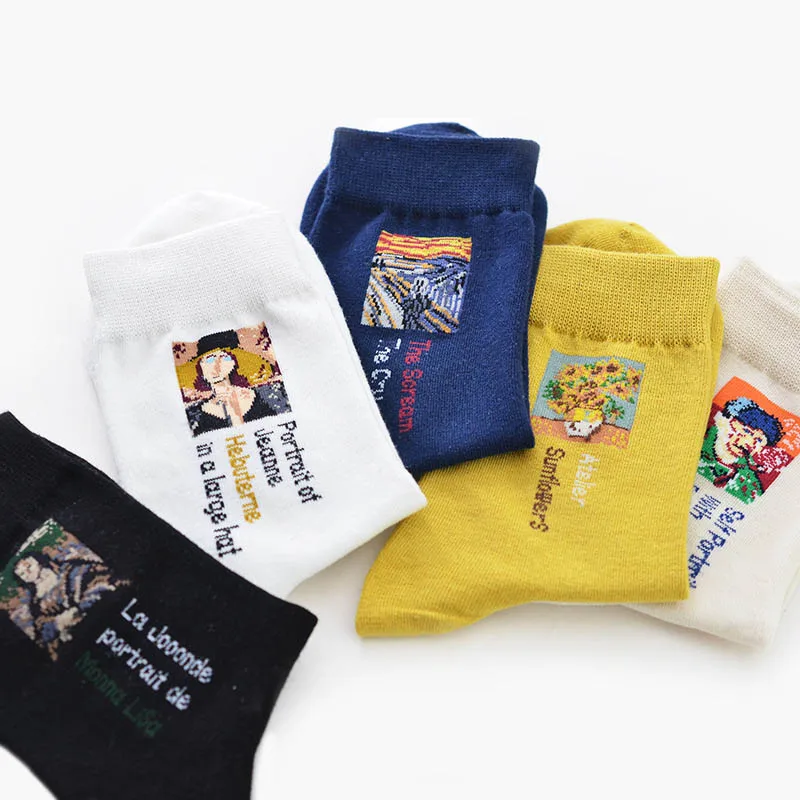Искусство Harajuku милые хлопковые Ван Гог розовый мужские и женские носки короткие