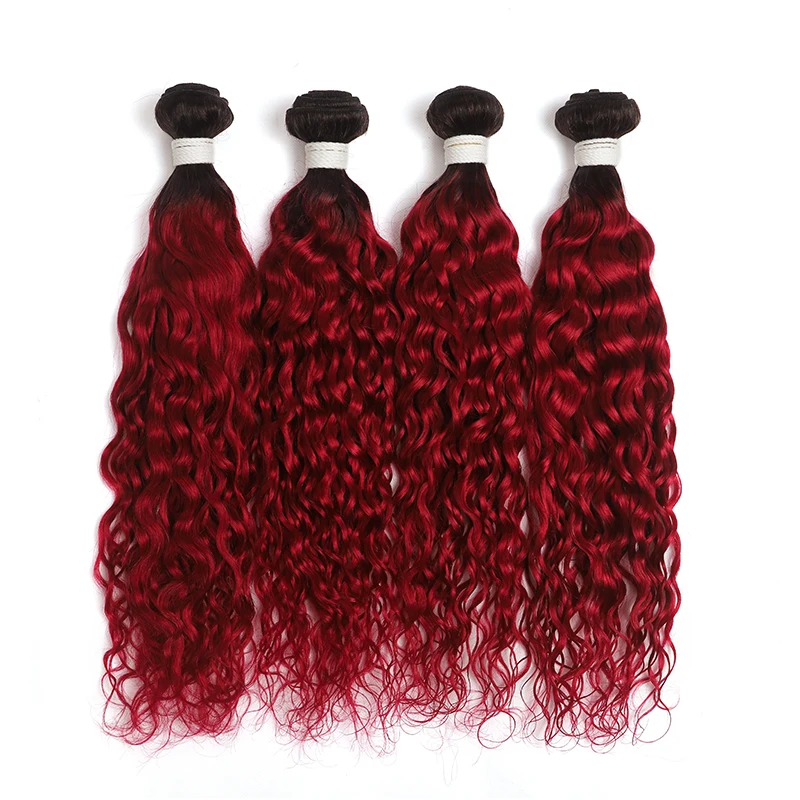 SOKU 1B/бордовый волнистые человеческие волосы пряди Two Tone эффектом деграде(переход от темного к Пряди человеческих волос для наращивания 8-26 дюймов 3/4 шт. Non-Волосы remy вплетаемые пряди