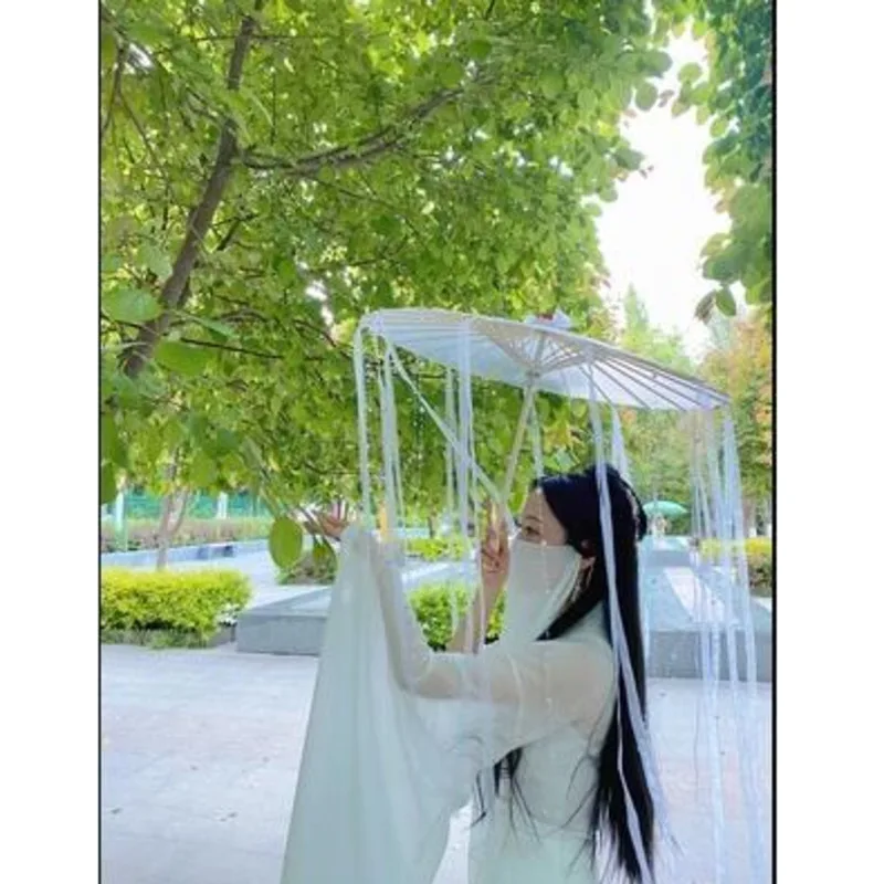 Hanfu DIY Veil Antique Hanging Ear Tassel Covering Curtain Song Headdress Dance Covering Veil Girl Ancient Costume Accessories