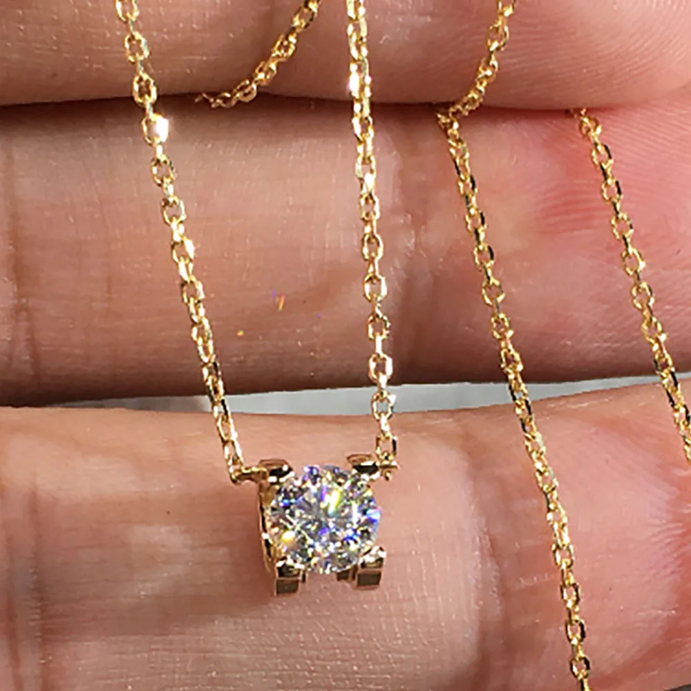 

Custom Solid 10K Yellow Gold Women Pendants Necklaces Moissanite Diamond 1 2 3 4 5 Carat Round Wedding Anniversary Engagement