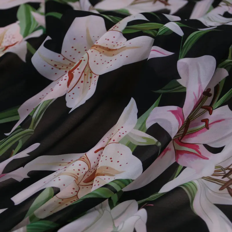 Лилия цветочный невесомая шифоновая ткань, черный цвет цветочный принт шифоновая ткань, женская блузка платье Прозрачная Тонкая Ткань tissus