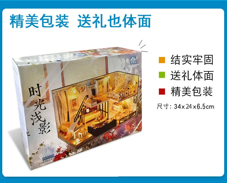 DIY Hut for Making Villa Assembled Loft Small House Model Handmade Creative in Effective Wood Gift Girl'S