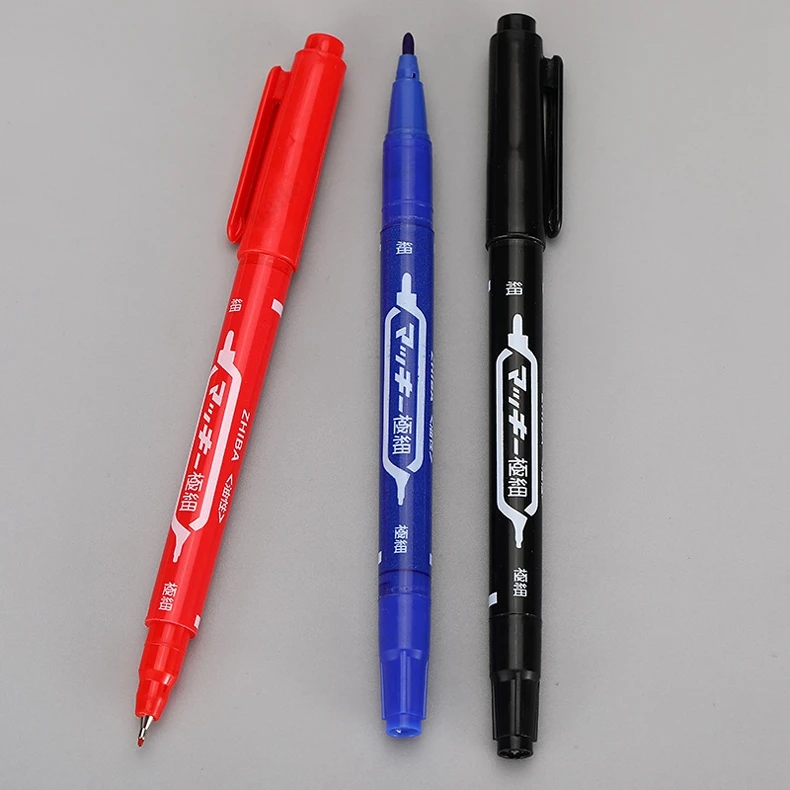 Haile 10 teile/los Permanent Marker Stift Twin Tip Schwarz Blau Rot Wasserdicht Öl-Tinte 0,5mm Feine Nib Farbe marker Stifte Kunst Schreibwaren – Detail 9