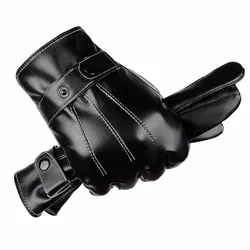 Men's Autumn And Winter Plush Warm Windproof Full Touch Screen Gloves For Driving And Riding