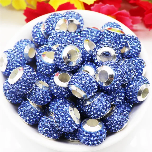 20Pcs New Assorted Color Luxury Rhinestone Large Hole Spacer Fit Pandora Charms Bracelet Hair Beads for Women DIY Jewelry Making Big Luxury Color 7