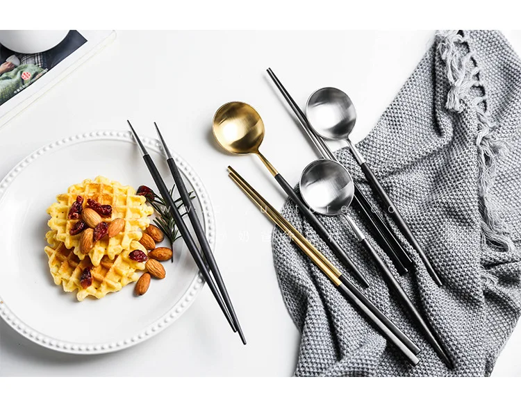 304 Stainless Steel Portugal Portable Tableware Set Chopsticks Spoon Three-piece Set Students Travel Outdoor Gift