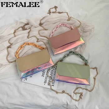 

Korean Fashion Women Brand Design Small Envelope Shoulder Bag Clear Laser Chains Crossbody Messenger Bags New Female Handbags