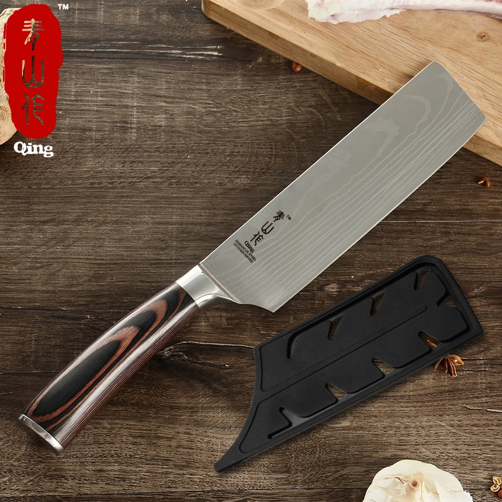 

Qing New 7'' inch Chopping Kitchen Knife Stainless Steel Imitate Damascus Pattern Kitchen Knife Cleaver Knife Vegetable Knife