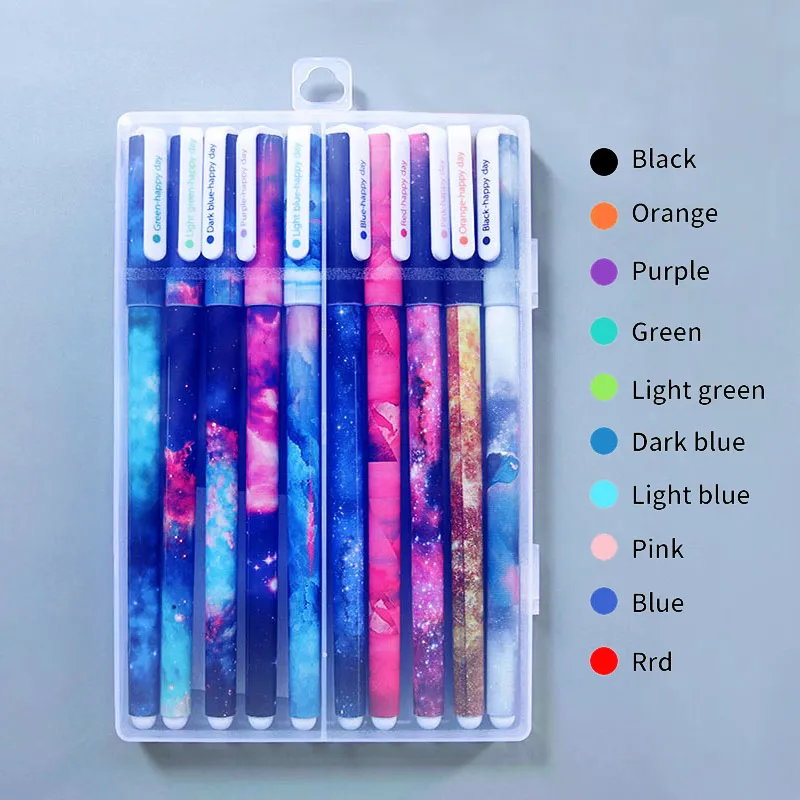 10Pcs/set Colored Neutral Gel Pen 0.5mm Needle Tip With Box Art Painting Drawing Writing Handle Office Stationery Blue Black Ink