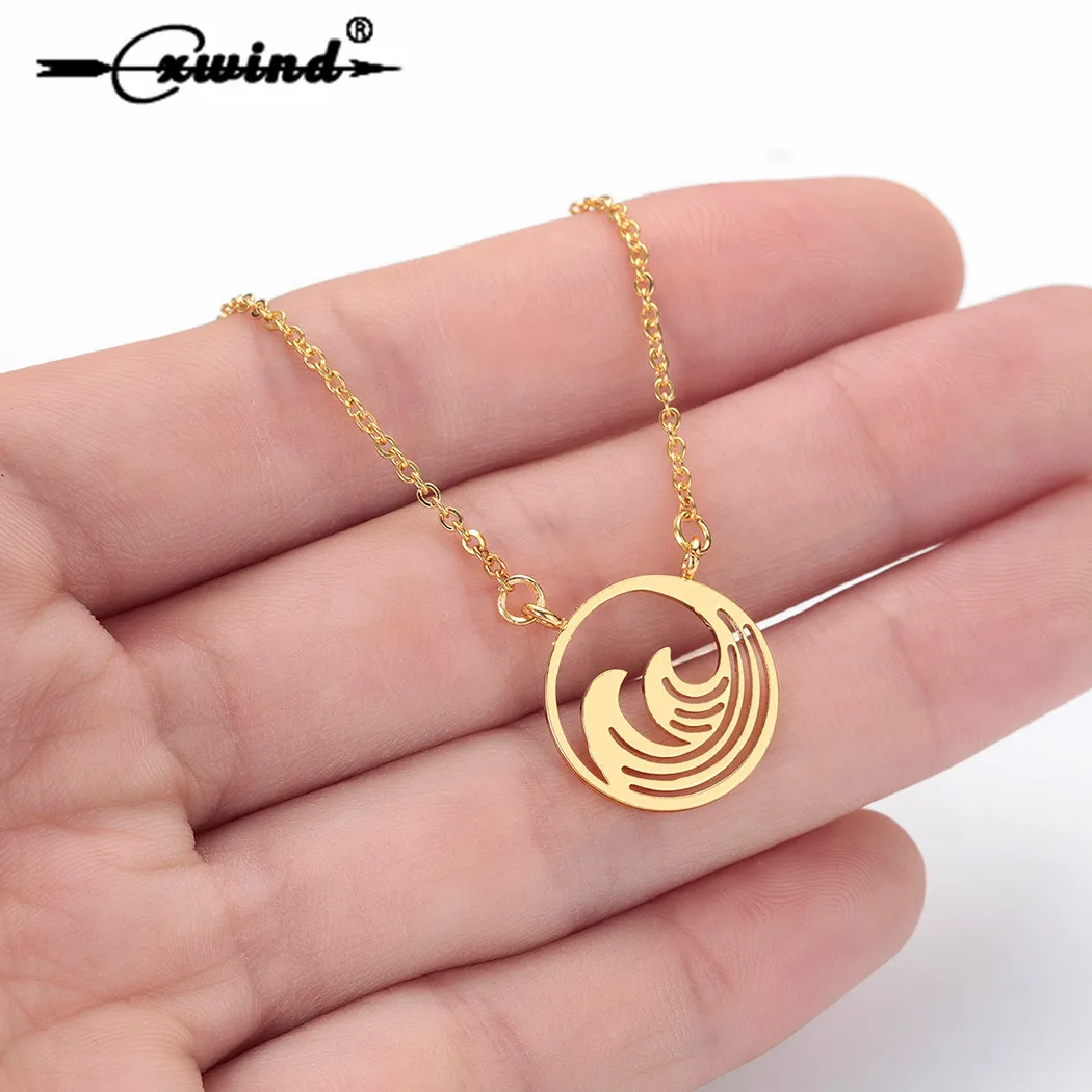 

Cxwind Stainless Steel Wave Beach Nautical Surf Necklace Round Charm Necklaces for Women's Men's Girls Unisex Chain Jewelry