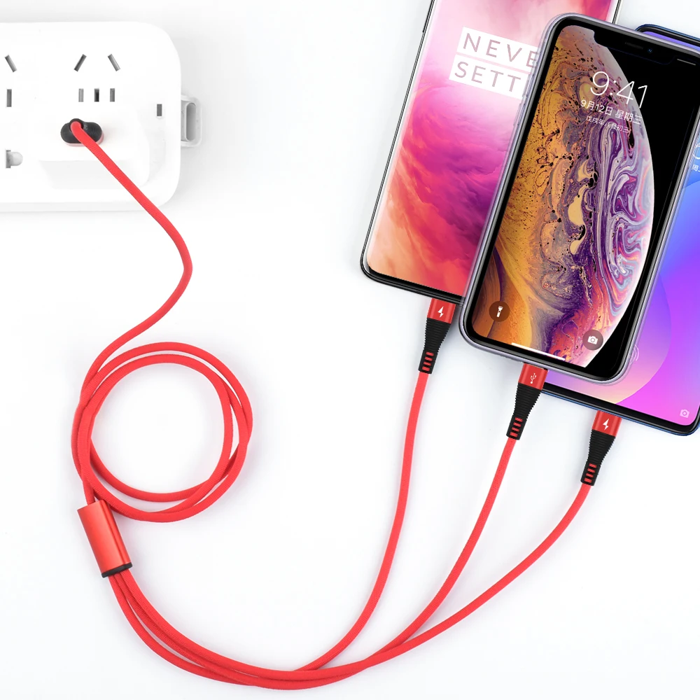 3 в 1 USB кабель 2A для мобильного телефона Micro usb type C кабель зарядного устройства для iPhone XR XS Max X Для huawei Быстрая зарядка данных шнур