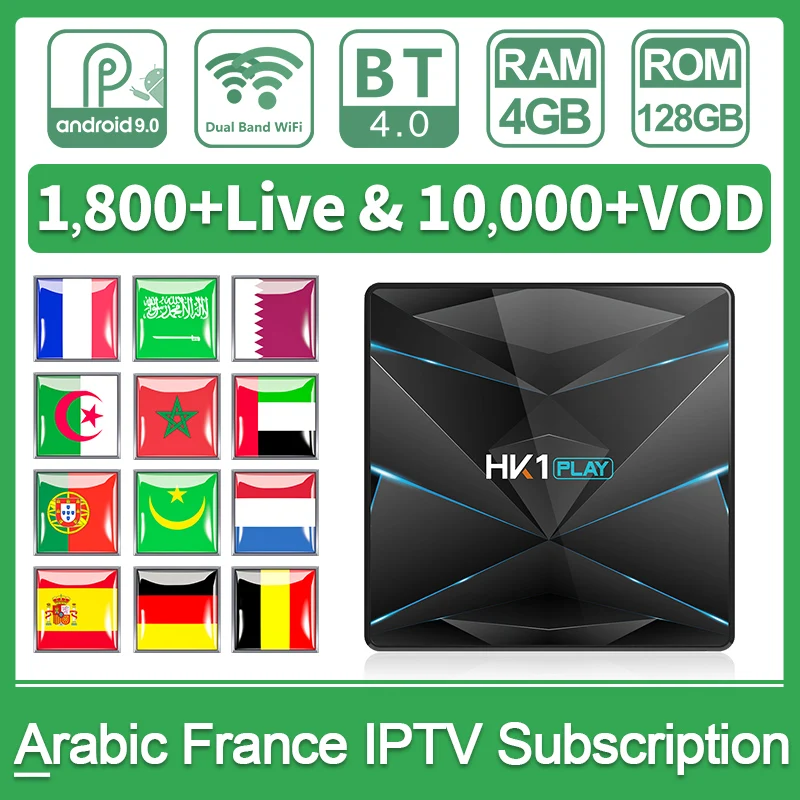 IPTV арабский голландский IPTV французский бельгийский немецкий приставка Android 9,0 S905X2 4G+ 32G IPTV Algeria 1 год Qhdtv IPTV подписка