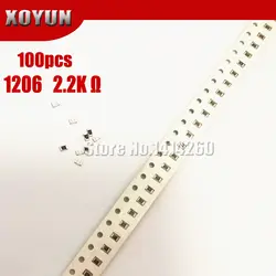 100 шт. 1206 SMD резистор 1% 2,2 K ohm Резистор проволочного чипа 0,25 W 1/4W 2K2 222