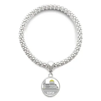 

Sofia Bulgaria Grey Landmark Pattern Sliver Bracelet Round Pendant Jewelry Chain