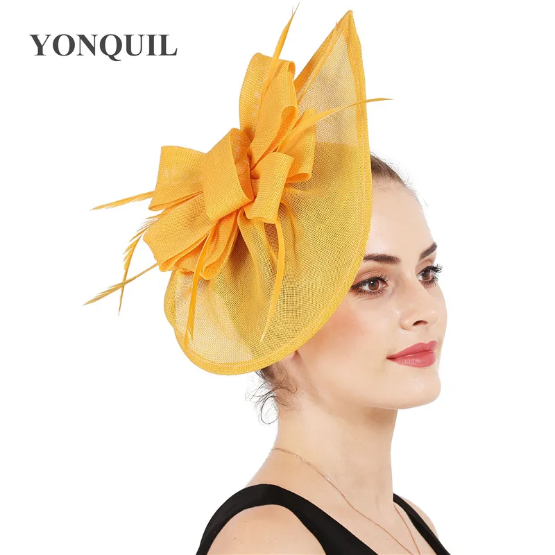 Перо Fascinators Жокейские шапочки для Для женщин Элегантный светло-голубой цвет имитация чародей шляпа девушек вечернее свадебное платье