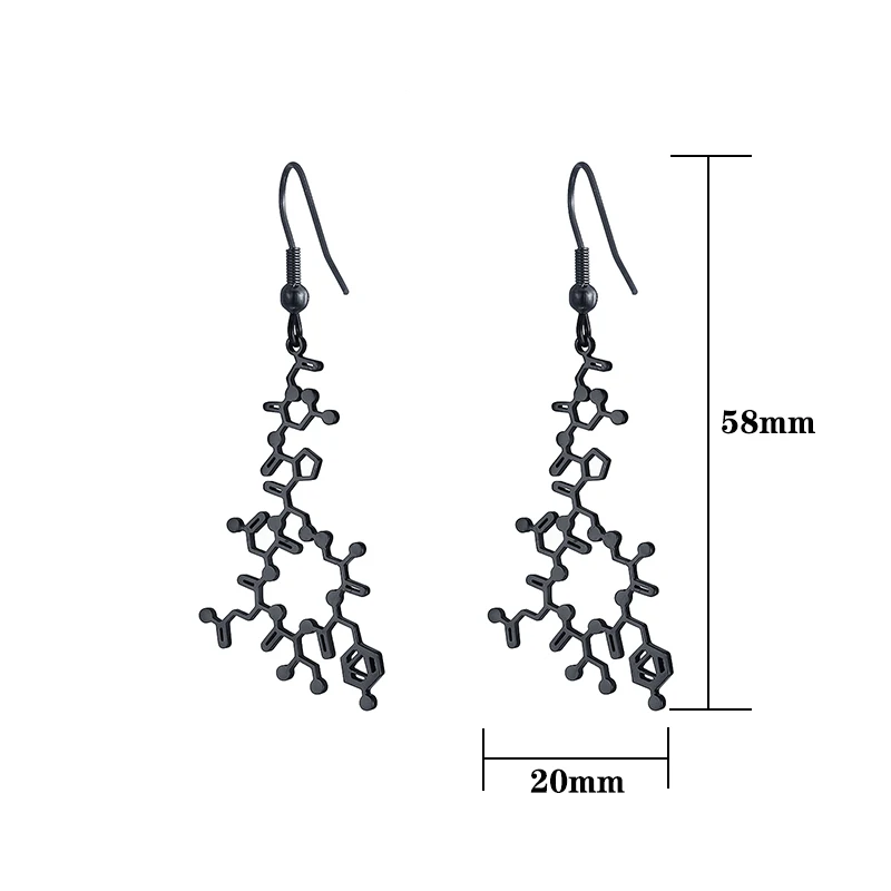 Серьги с молекулой окситоцина, ювелирные изделия для женщин, модные серьги из нержавеющей стали, опт, химическое строение, висячие серьги