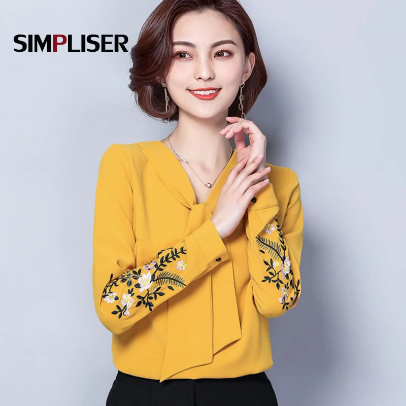 Женская шифоновая блузка с вышивкой в стиле ретро желтая красная белая черная