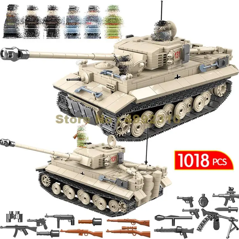 

1018 Pcs Military German King Tiger 131 Tank Building Blocks legoing Army WW2 city police Soldier Weapon Bricks Toys for Boys 6