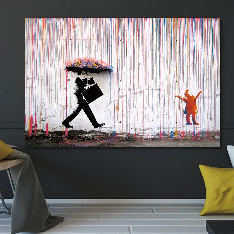 Бэнкси красочные дождь Плакаты и репродукции, настенное Искусство Картина на холсте настенные картины для домашнего декора без рамки