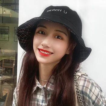 

Hat female Japanese new style literary fisherman hat spring and summer double-sided wearing basin hat lattice sun hat