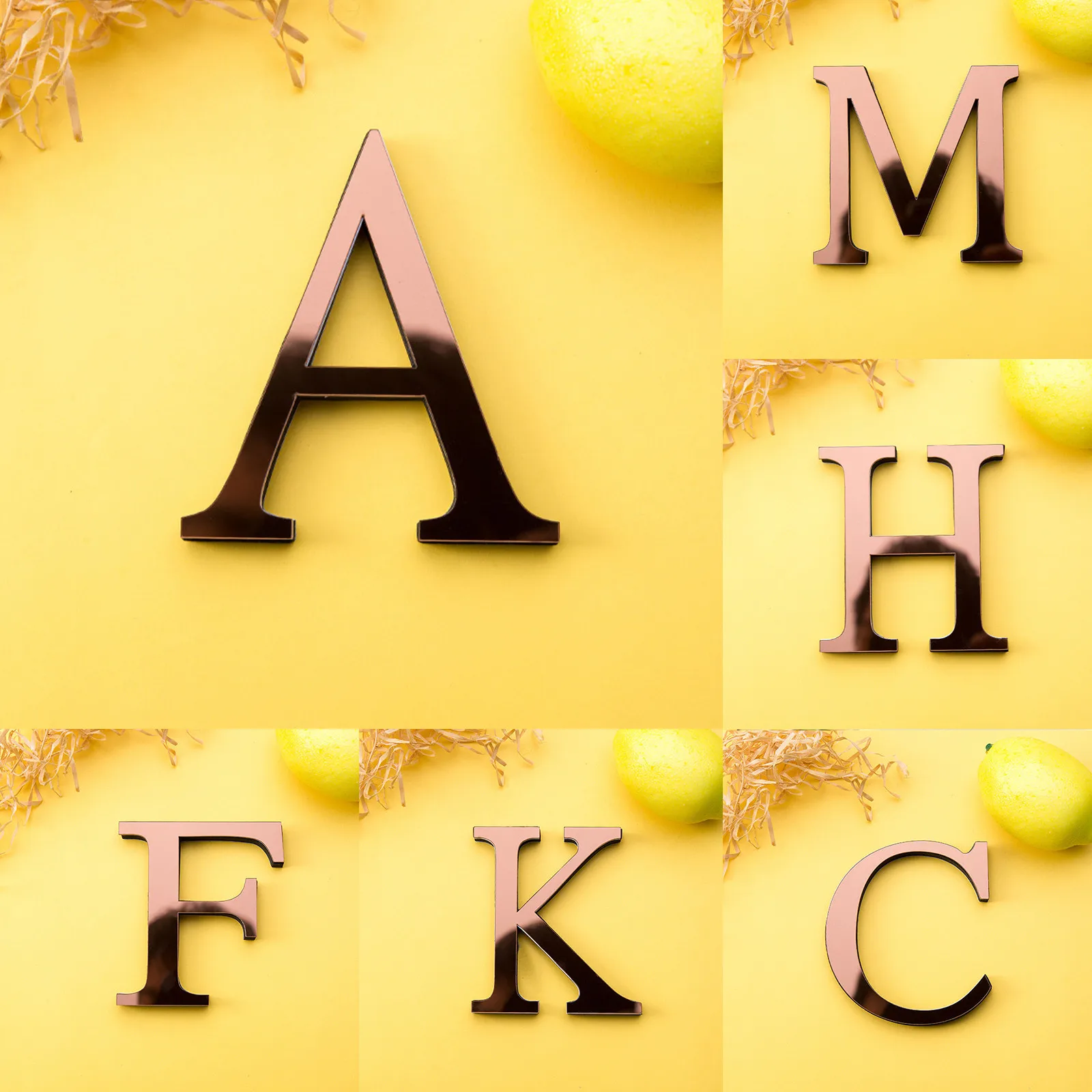 10CM Alphabet Stickers For Wall Acrylic Mirror Surface 3D Coffee