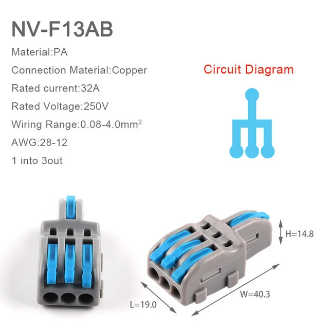 5PCS 1 in multiple out Splitter plug-in Quick Wire Connectors Combined Butt Parallel Terminals With Lever For Junction Box 5PCS NV-F13AB