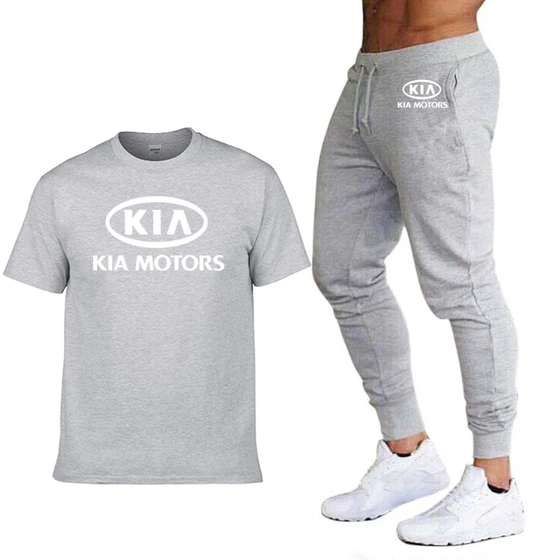 Fashion Summer Men T Shirts KIA Car Logo Print HipHop Casual Cotton Short Sleeve high quality T-shirt pants suit Men Clothing