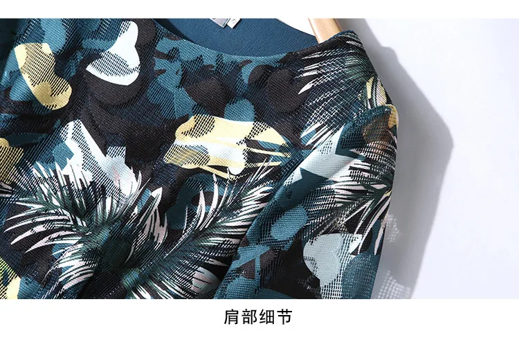 S-xxl весенне-летнее женское платье, желтые синие листья, рисунок, черное платье с принтом, 3/4 рукав, длина до икры, модное повседневное офисное платье