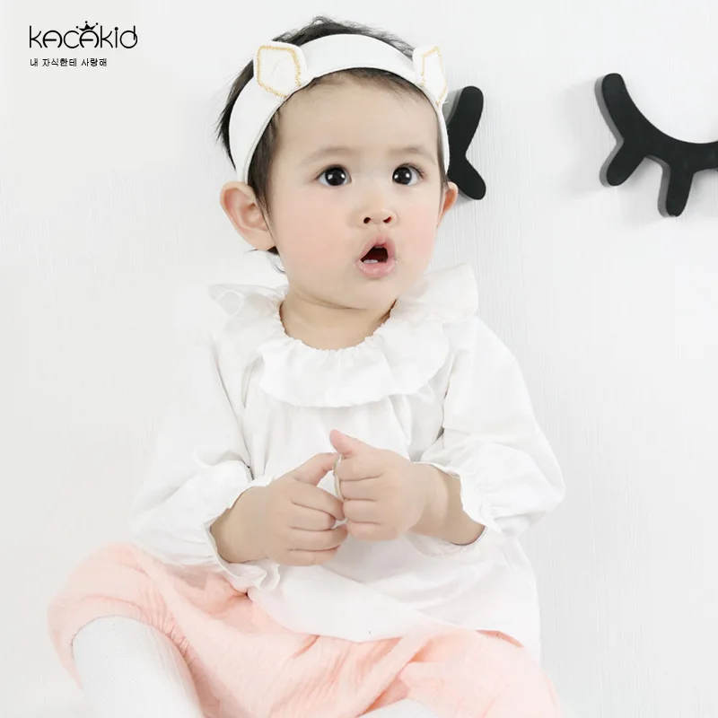 

Spring And Autumn Childrenswear Sweet Girls Flounced Large Lapel Shirt Princess Sleeve Frilled Bubble Long-sleeved Upper Garment