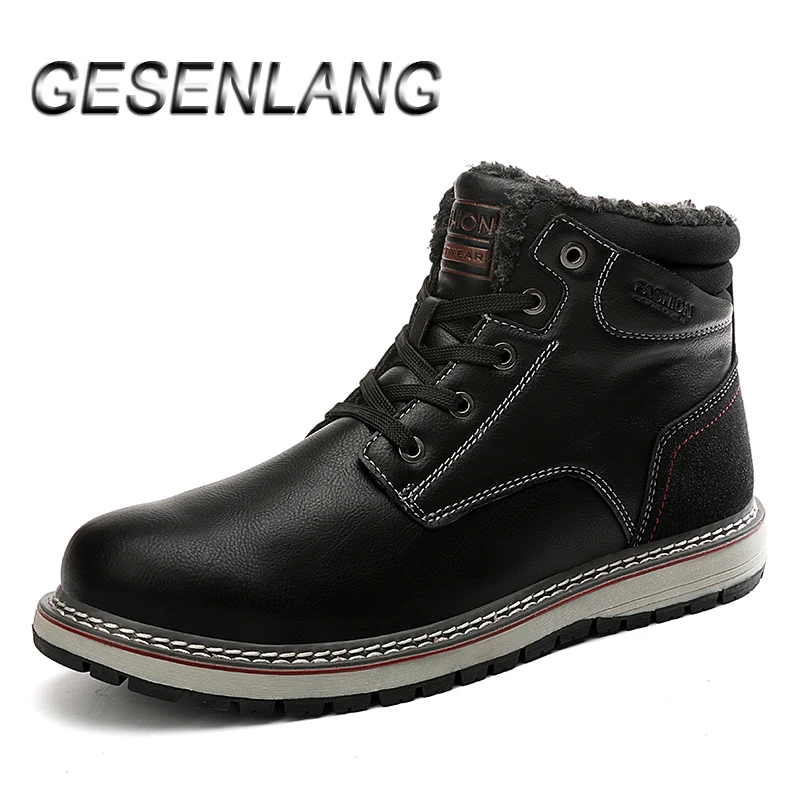 Men's Walking Shoes Plus Fur High Top Snow Boots Warm Winter Sneakers Anti-Slip Durable Outdoor Trekking Male Barefoot Shoes New