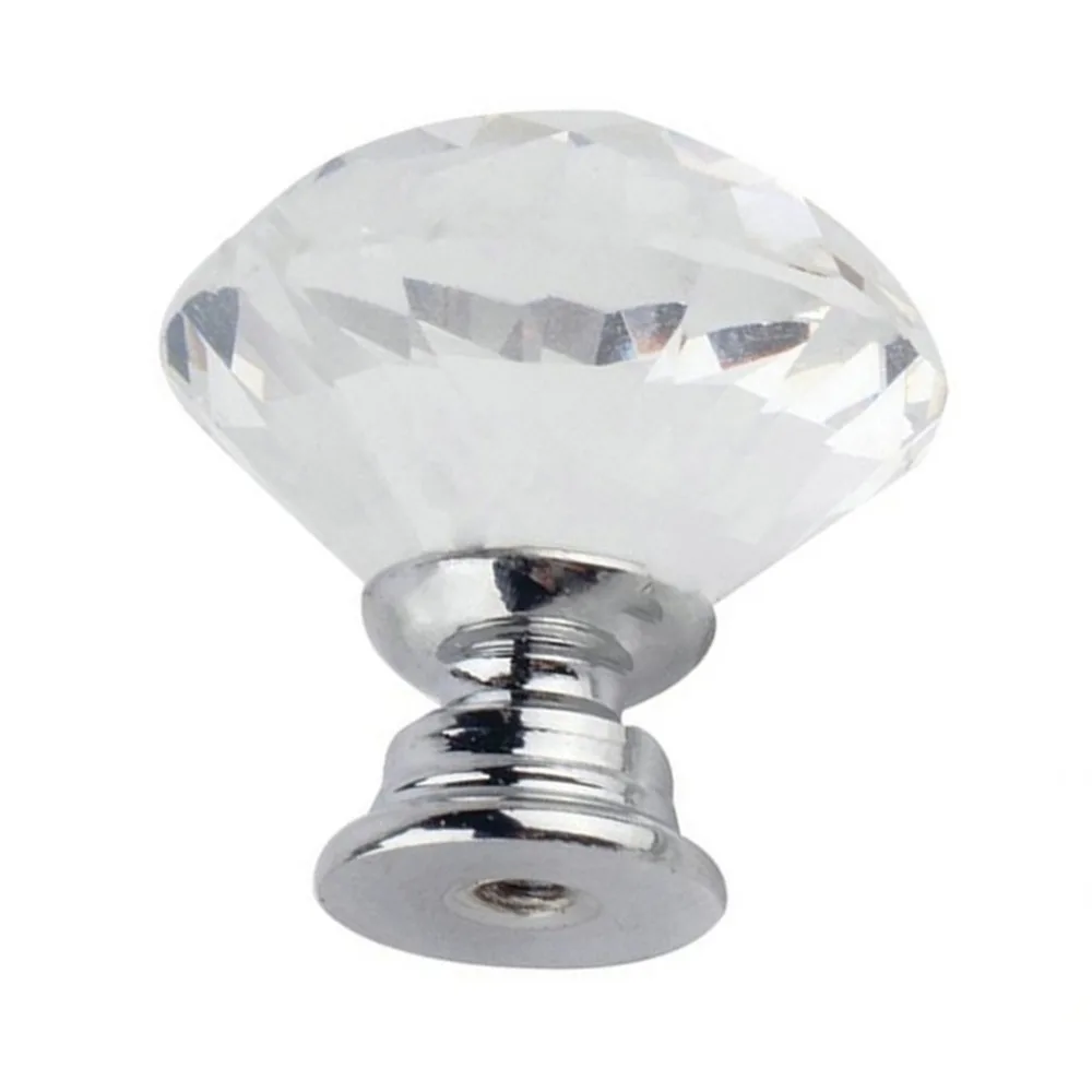 Модная 40 мм прозрачная Алмазная форма цинковый сплав и Хрустальное стекло Потяните ручку шкафа ящика двери Мебельная ручка