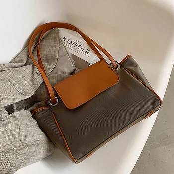 

2020 New Nylon Bag Large Capacity Oxford Cloth with Leather Tote Bag Versatile Shoulder Handbags for Women Big Crossbody Bags