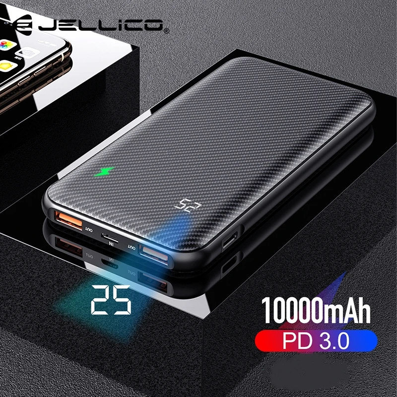 Jellico, быстрая зарядка, внешний аккумулятор 10000 мА/ч, двойной USB QC3.0 PD, внешний аккумулятор, зарядное устройство с цифровым дисплеем, повербанк