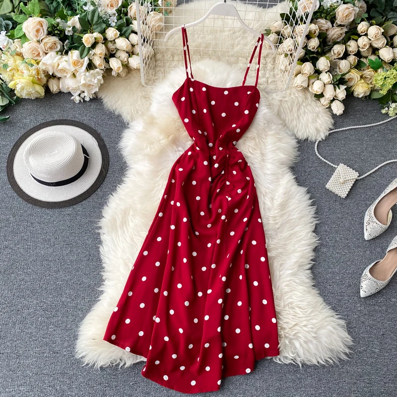 

2020 spring design dress new style polka-dot open back dress