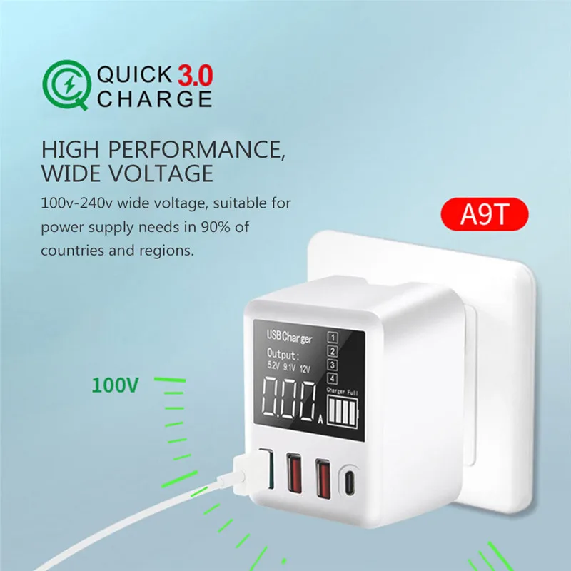 Портативное многопортовое usb type-C зарядное устройство Быстрая зарядка QC3.0 светодиодный дисплей 30 Вт 100-240 В AC USB зарядное устройство для смартфона ноутбука планшета