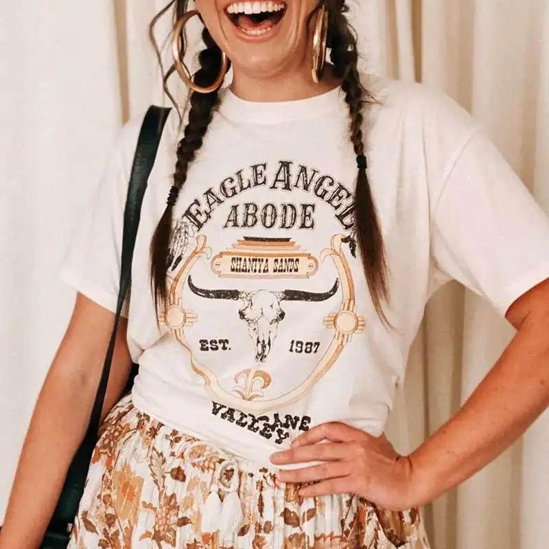 BOHO Graphic Tee Bull head Футболка женская 2020 повседневный летний топ boho футболка новые футболки с принтом Пляжная одежда|Футболки|   | АлиЭкспресс