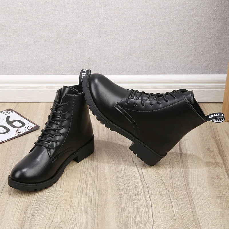 Classic Women's Boots 2020 Winter Motorcycle Ankle Boots Wedges Female Lace Up Platforms Spring Black Work and Safety Shoes