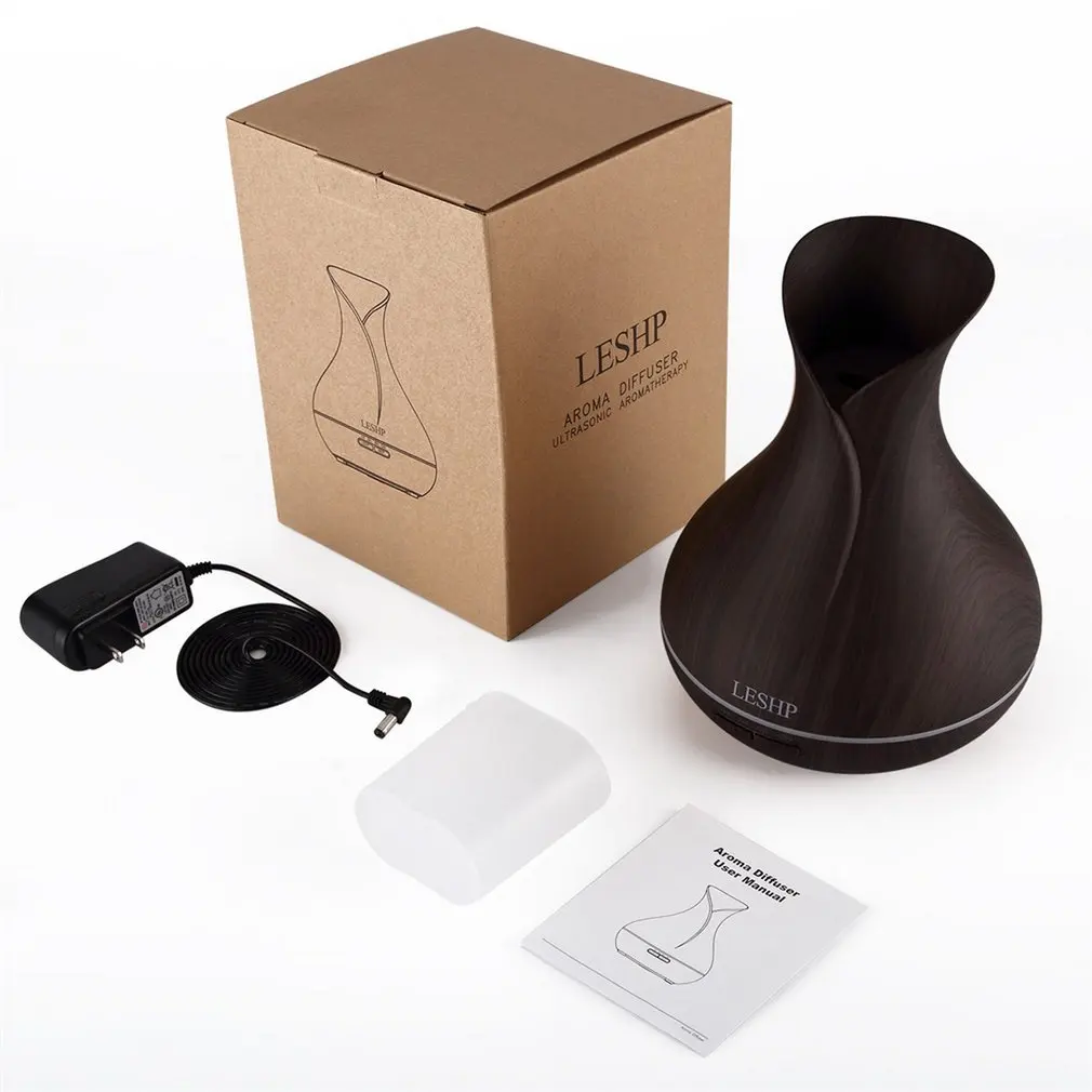 

400ml Wooden Aroma Essential Oil Diffuser Ultrasonic Air Humidifier with Wood Grain Electric LED Lights Aroma diffuser for home