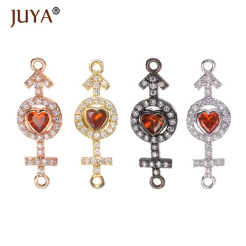 

Juya Jewellery Making Supplies Connectors Cubic Zircon Heart Pendants Handmade for DIY Woman Bracelet Accessories Jewelery
