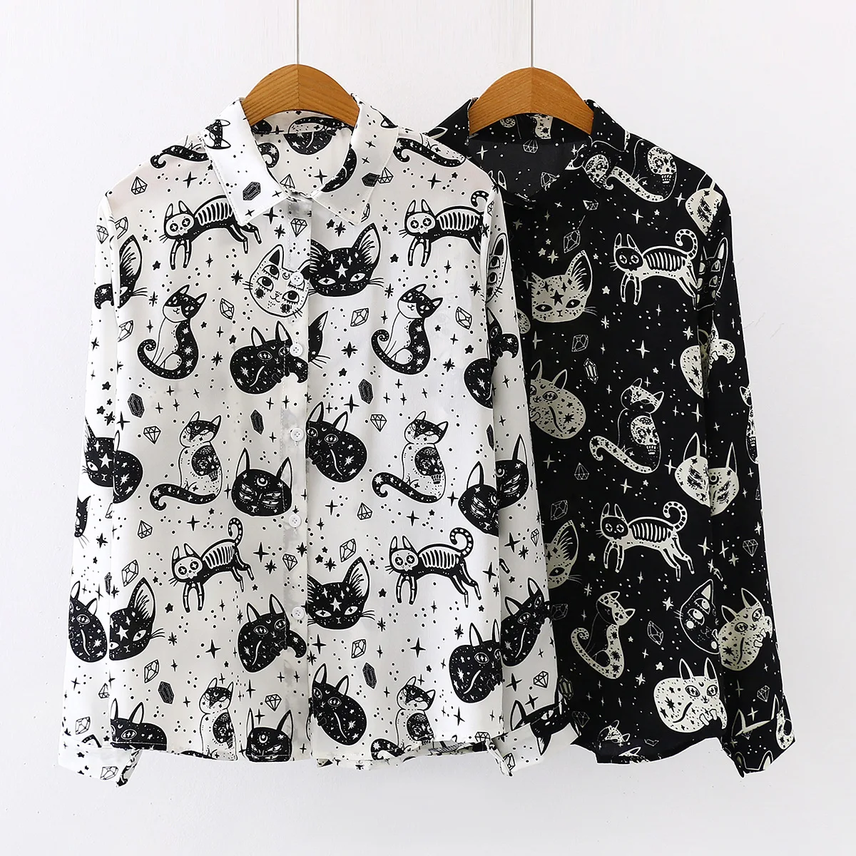 Блузка женская с длинным рукавом модная облегающая шифоновая рубашка принтом