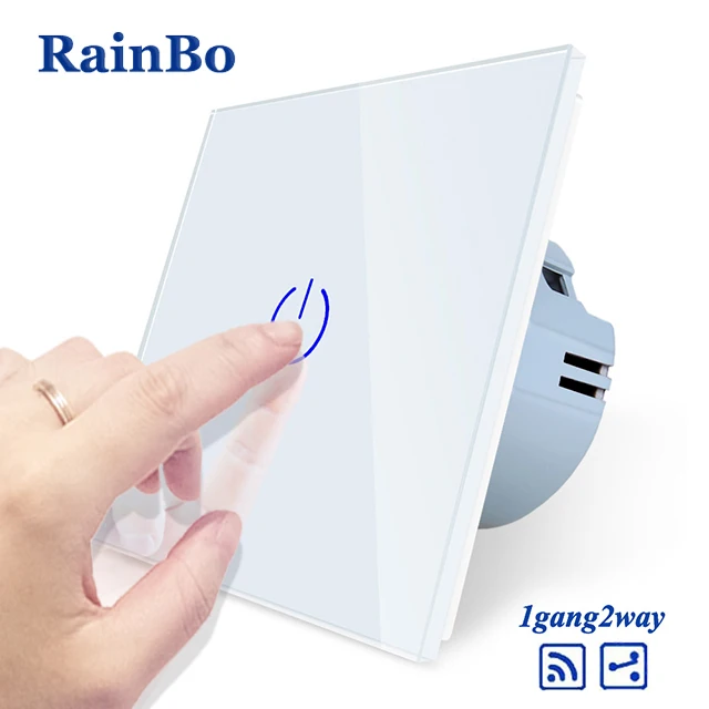 RainBo Кристалл-стеклянная панель-Переключатель ЕС настенный-переключатель дистанционного-сенсорный выключатель-экран настенный светильник-переключатель 1ганг-2way для светодиодный-лампа A1914CW/B - Цвет: White Power