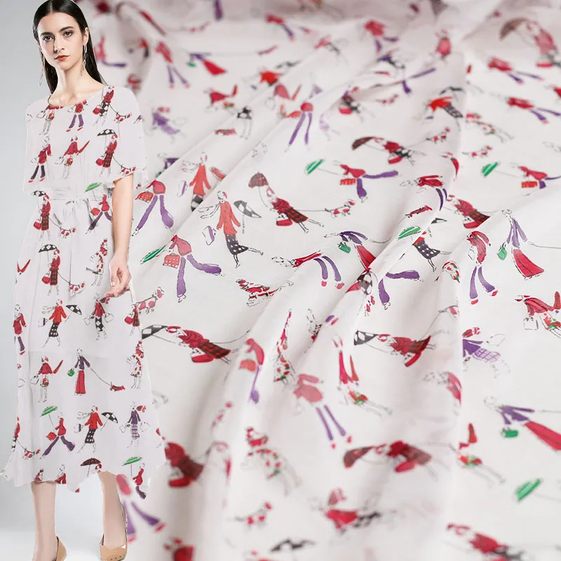 

Pearlsilk 6momme Silk Chiffon Fabrics Person Printed 100%Mulberry Silk Materials Summer Dress The Sewing Cloth Freeshipping