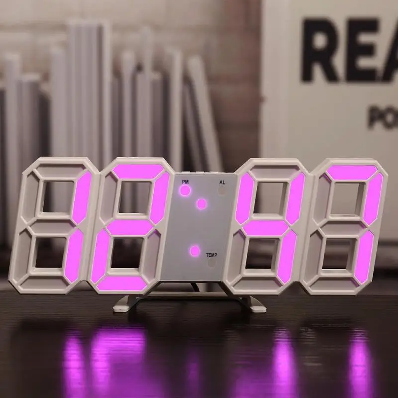 Portable Led Digital Wall Clock Date Time Temperature Nightlight Display Modern Design Table Clock For Living Room Decoration 