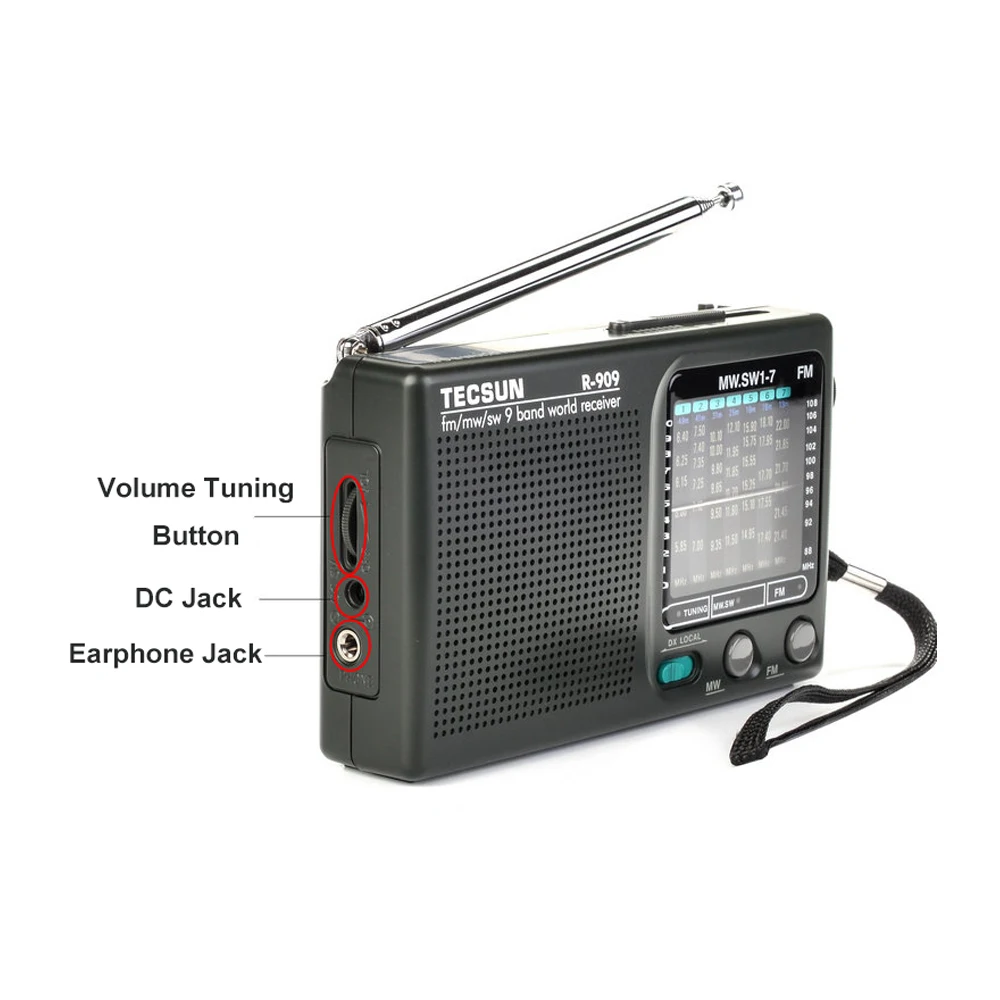 Tecsun sw 9 Bandas Mundo Banda Receptor Ultra-fino Rádio Portátil R-909 fm - mw - Image 6