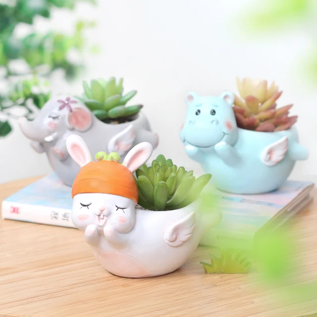 Tündérkerti Állat Virág Edény Gyanta Ültetvényes Zamatos Növényekhez Pot Corgi Zsiráf Víziló Asztali Virágcserapadású Házdekoráció Ajándék - Image 4
