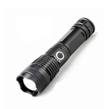 

Hot Sale Tactical Emergency Aluminum Rechargeable 18650 26650 Battery High Power Zoomable XHP50 LED Flashlight