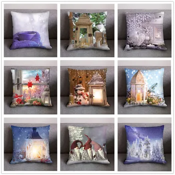 

Christmas Printing Polyester Cushion Cover Flowers Merry X'mas snowman Plants Parrot stove light Decorative 45X45 Pillow Case
