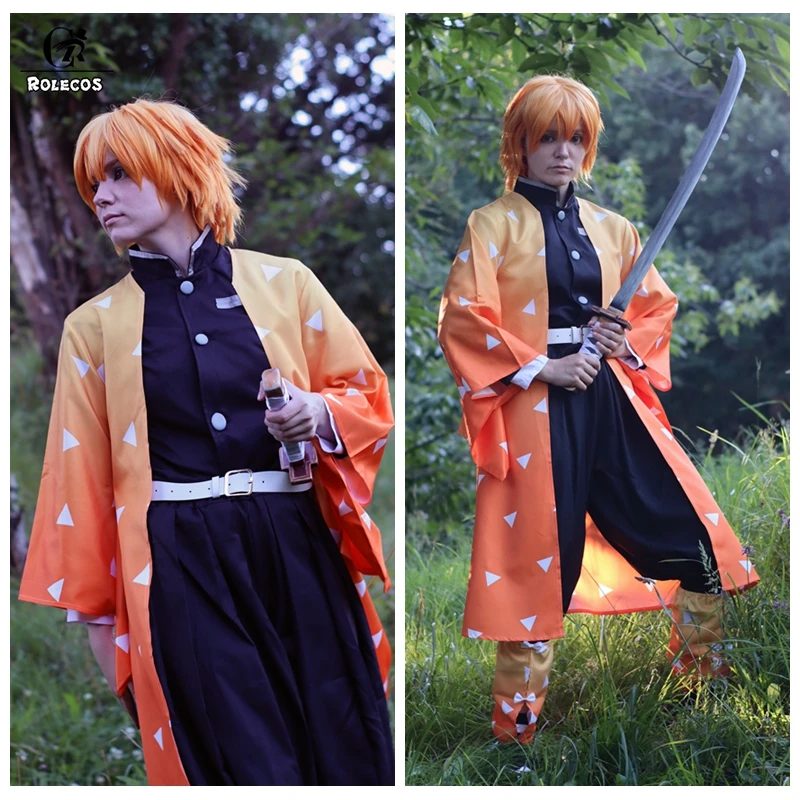 ROLECOS Аниме Костюм Kimetsu no Yaiba Косплей демона Slayer Agatsuma Zenitsu косплей костюм Мужчины